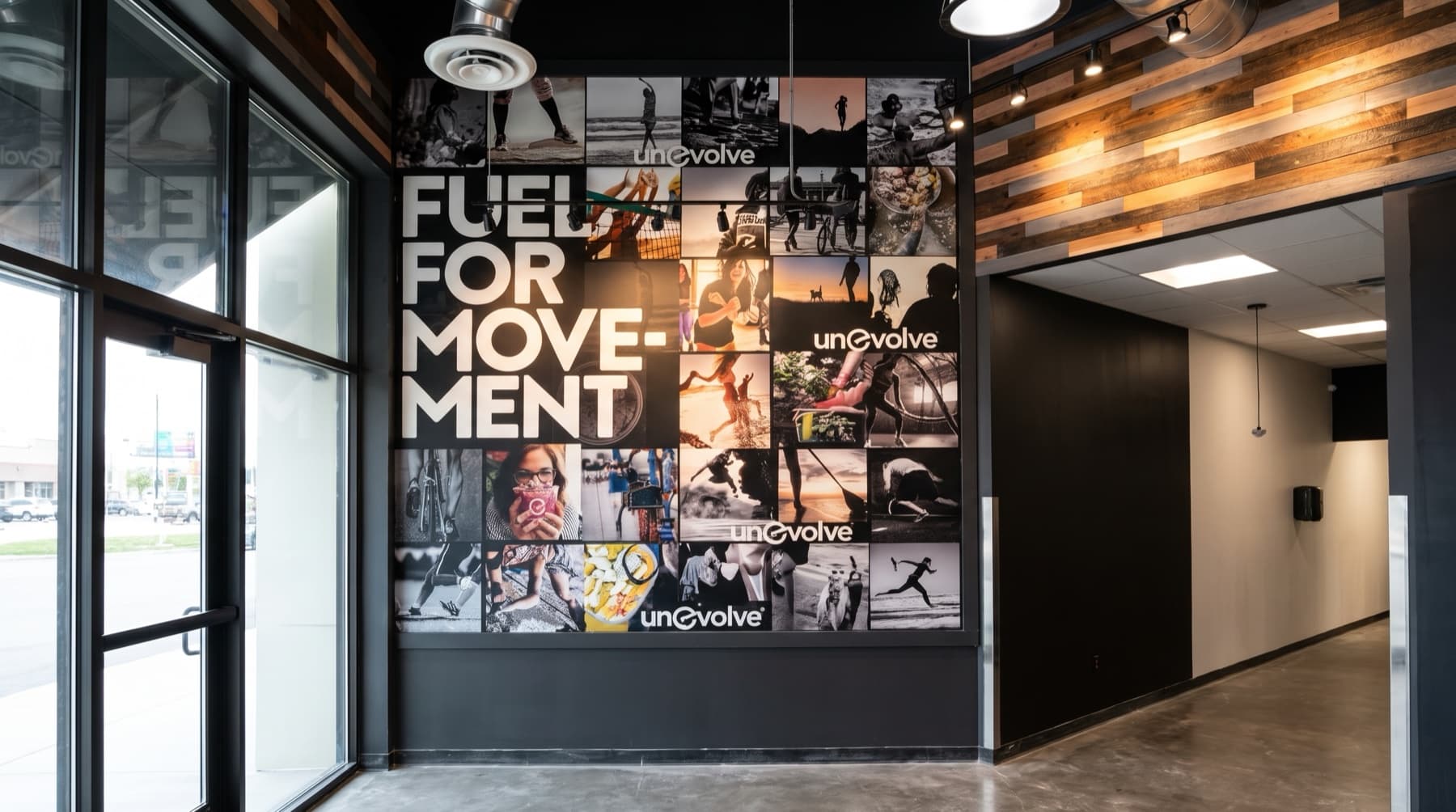 Full-wall gym brand mural