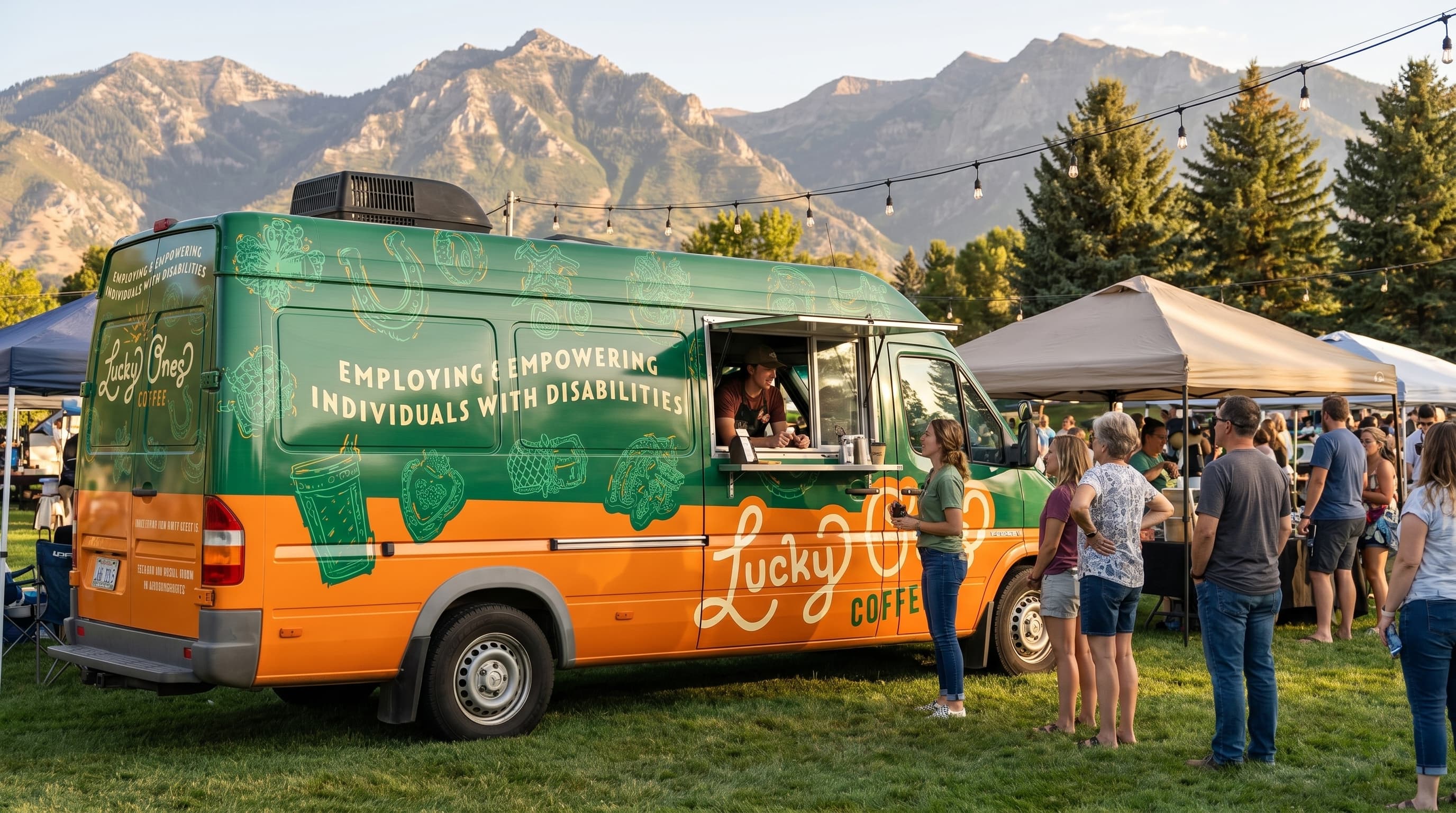 Lucky Ones Coffee Sprinter at a Utah park event